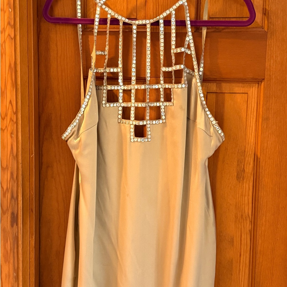 Elegant champagne color Sleeveless Dress with Rhinestone Detailing